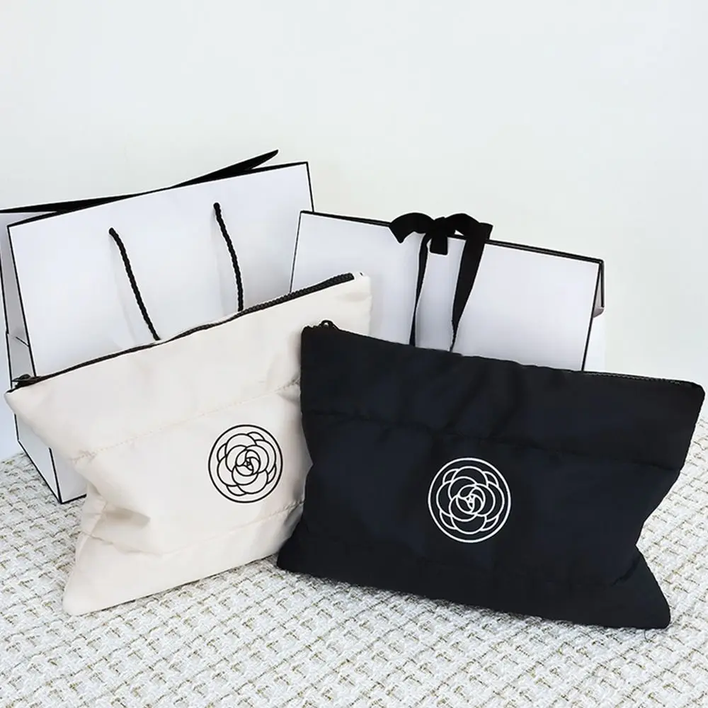 Bolsa de maquillaje portátil Floral de algodón a la moda, bolsa de almacenamiento de cosméticos acolchada de gran capacidad, bolsa de aseo de viaje de Color sólido - imagen 3