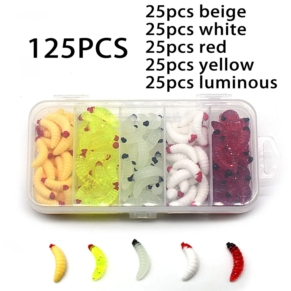 125 unids/caja cebo de pesca de lombriz de tierra 5 colores cebos de gusano de plástico suave pan gusano carpa señuelo realista gusano larva cebo suave - imagen 2