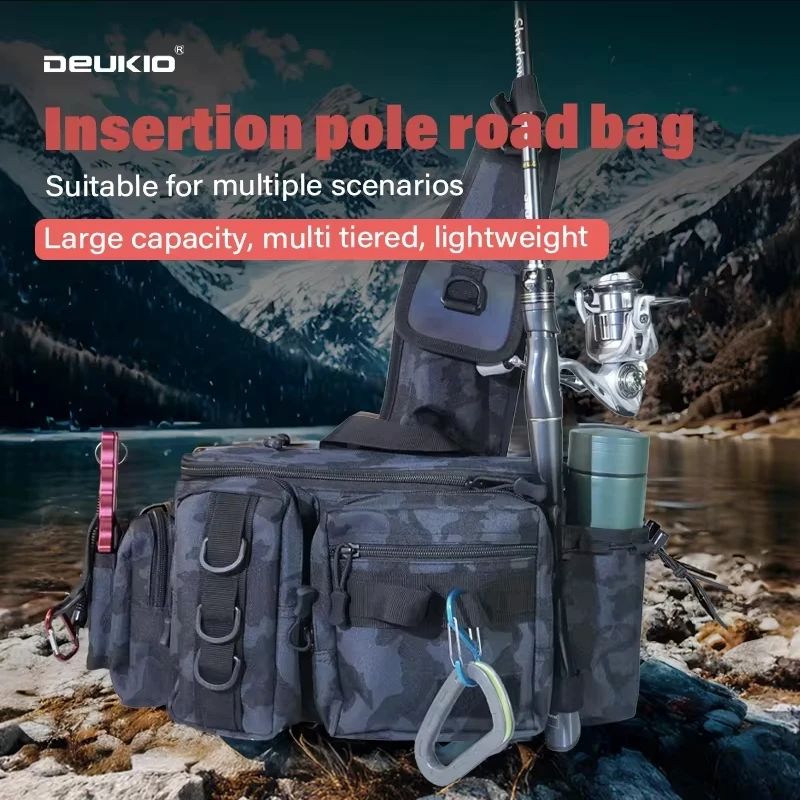 DEUKIO Mochila bandolera de aparejos con soporte de caña