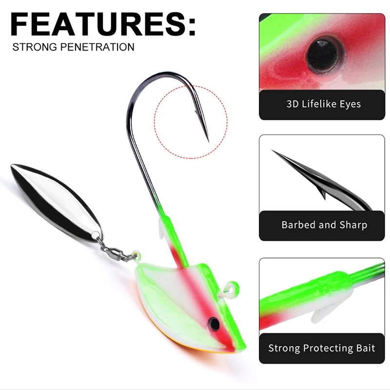 Anzuelo de gusano JIG 7G con lentejuelas giratorias, anzuelos de pesca con punta de plomo para aparejos de pesca de gusanos blandos, cebos duros - imagen 2