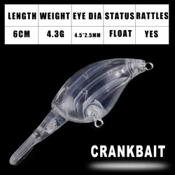Crankbait flotante sin pintar Dr.Holife – sonajeros, blanco