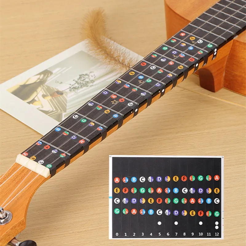 Pegatinas de escala de guitarra eléctrica, pegatinas de autoentrenantes para diapasón de bajo, Tutoriales de teoría musical, accesorios para guitarra, 1 ud. - imagen 3