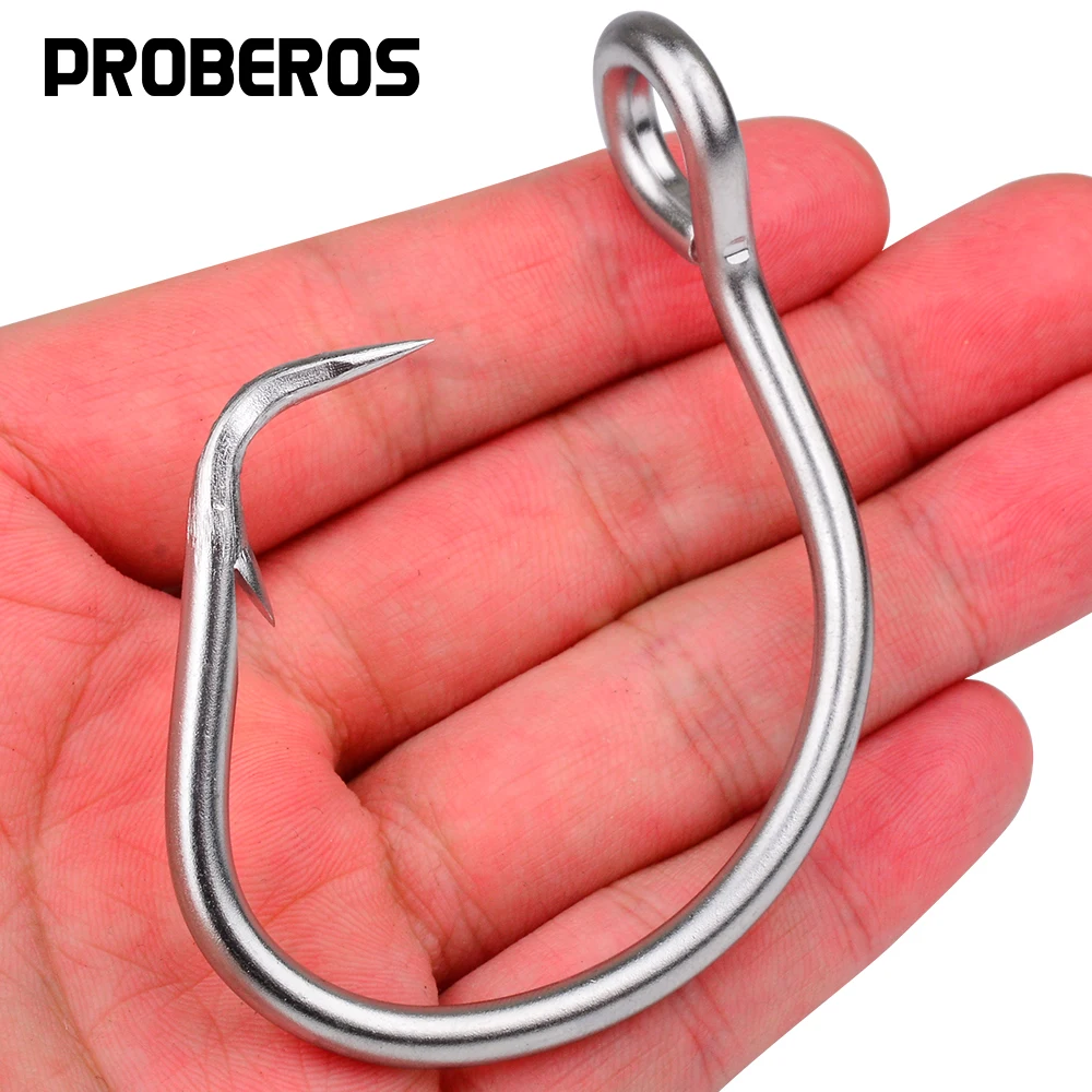 PROBEROS 5 uds anzuelos circulares de atún para pesca en agua salada, anzuelos de pesca de gran juego de acero inoxidable Extra fuertes para atún, pez espada, tiburón - imagen 2