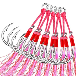 2 par/lote 1/0-5/0 anzuelo de pesca con mosca anzuelo de púas anzuelos dobles afilados con hilo pluma anzuelo de mar aparejos de pesca