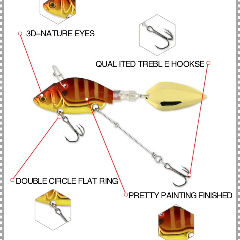 Señuelo de Pesca con vibración, cebo giratorio de Metal de plomo, Wobbler, VIB, Artificial, cuchara giratoria, Swimbait para lubina, 13,6g, 44mm - imagen 5