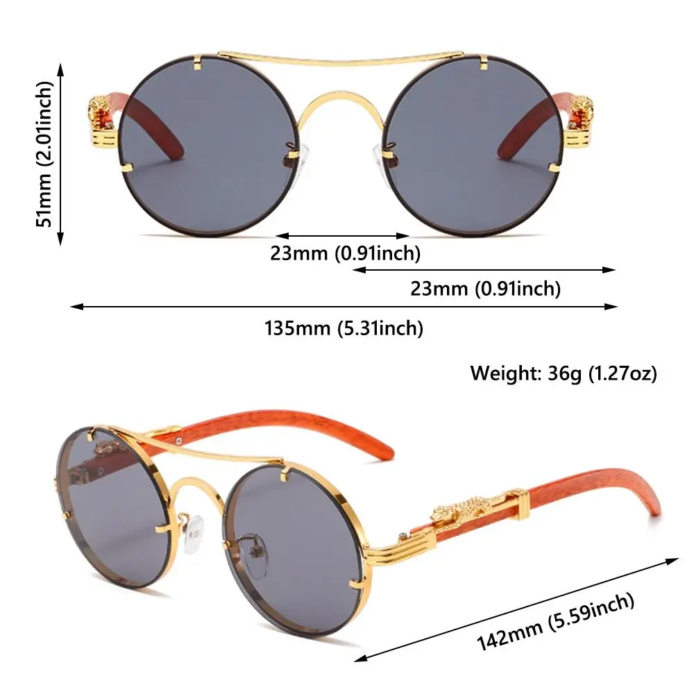 Gafas de sol redondas de diseño de lujo Multicolor decoración de guepardo doble puente tonos degradados gafas de protección UV Unisex - imagen 3