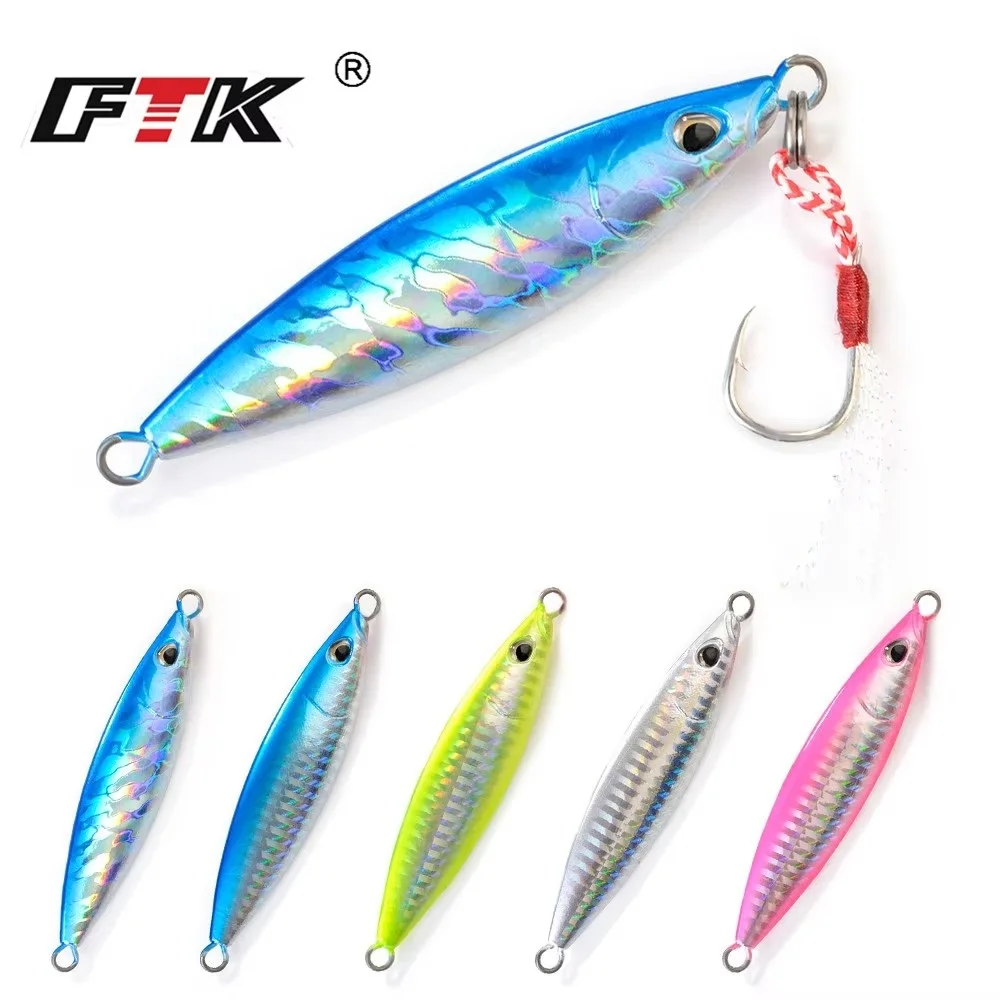 FTK 80g 100g 150g Señuelos de plantilla de metal Señuelos de pesca de aguas profundas Ojos 3D Jigging lento Cebo artificial duro - imagen 2