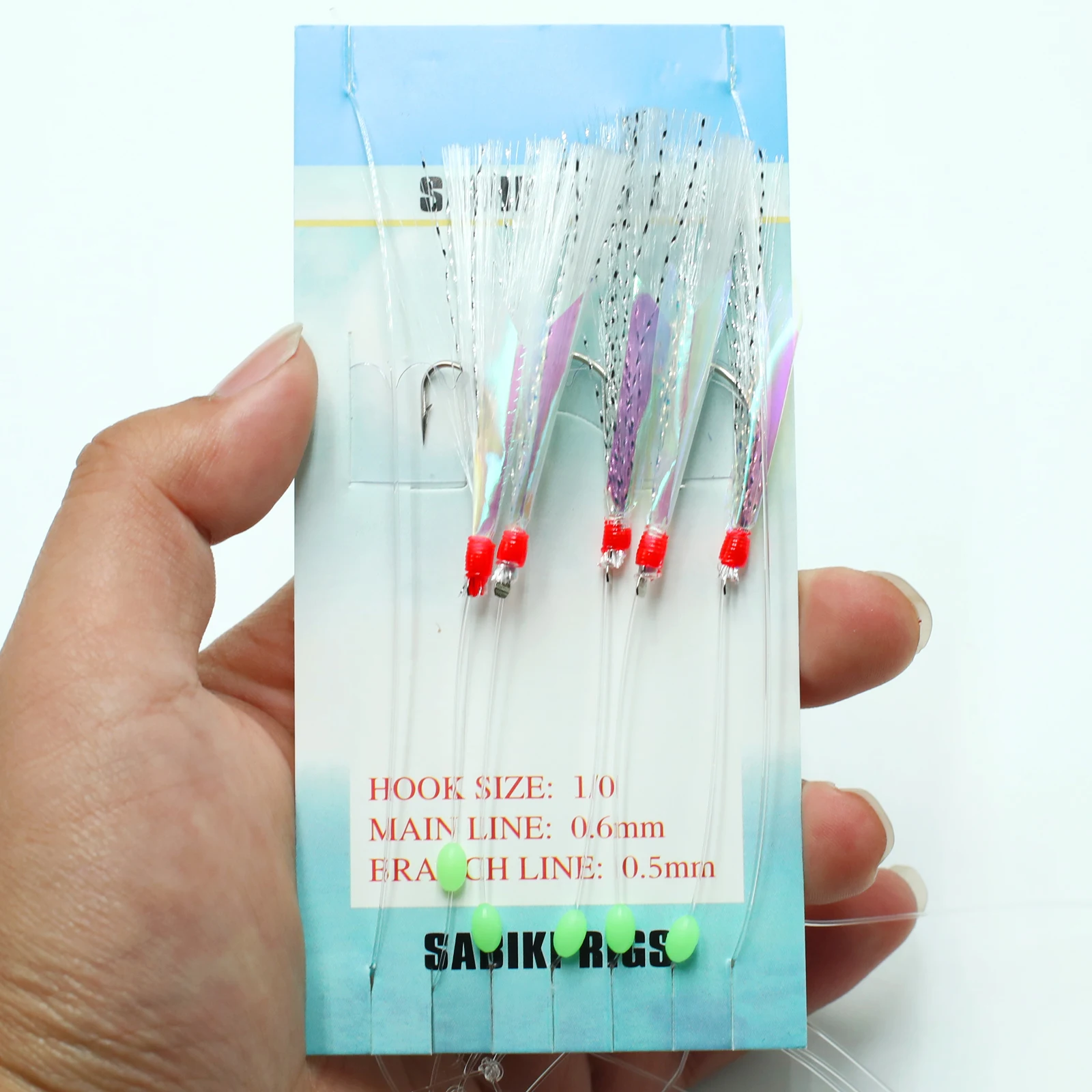TAKBAS 1/3/5 Paquetes de aparejos Sabiki para agua salada, aparejos de plumas de caballa con piel de pez láser, aparejos de pesca marina preatados con cuentas luminosas, señuelos de insectos voladores biónicos - imagen 5