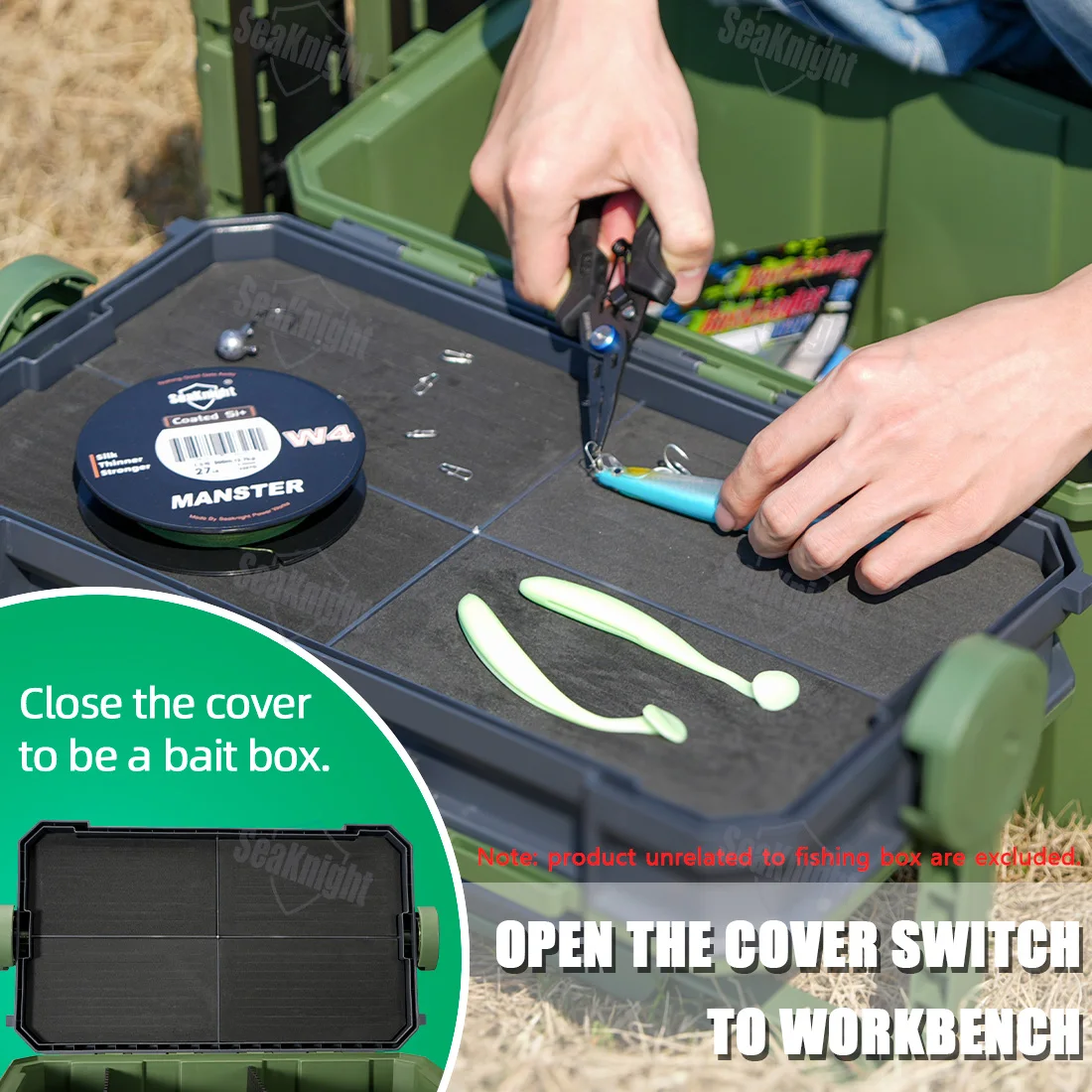 Marca SeaKnight, caja de aparejos de pesca de 20L SK05, caja de almacenamiento de pesca dura de gran capacidad de doble capa, estuche multifuncional, soporte para caña - imagen 5