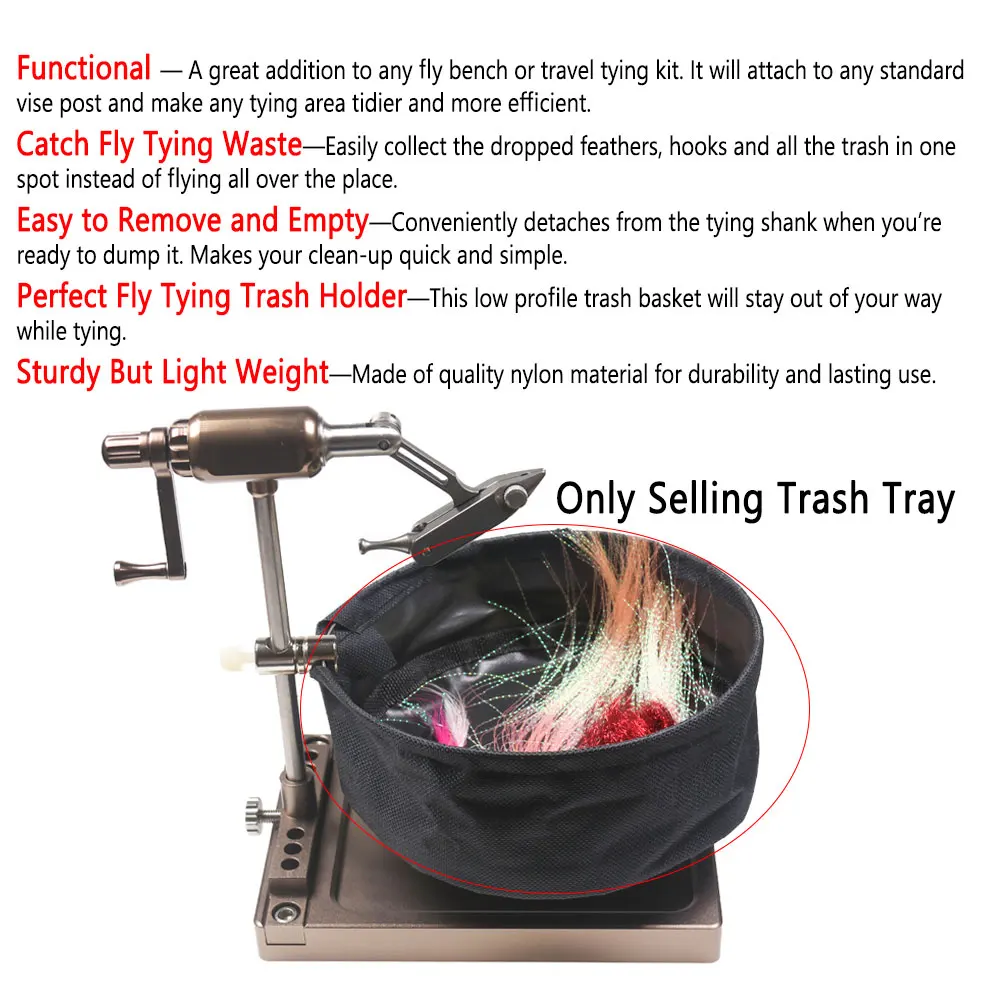 Bimoo, 1 unidad, bandeja de basura con revestimiento de nailon para atado de moscas, tornillo de banco, cesta de basura para pesca con mosca, herramientas para atar moscas, bolsa de soporte para basura, aparejos de pesca - imagen 4