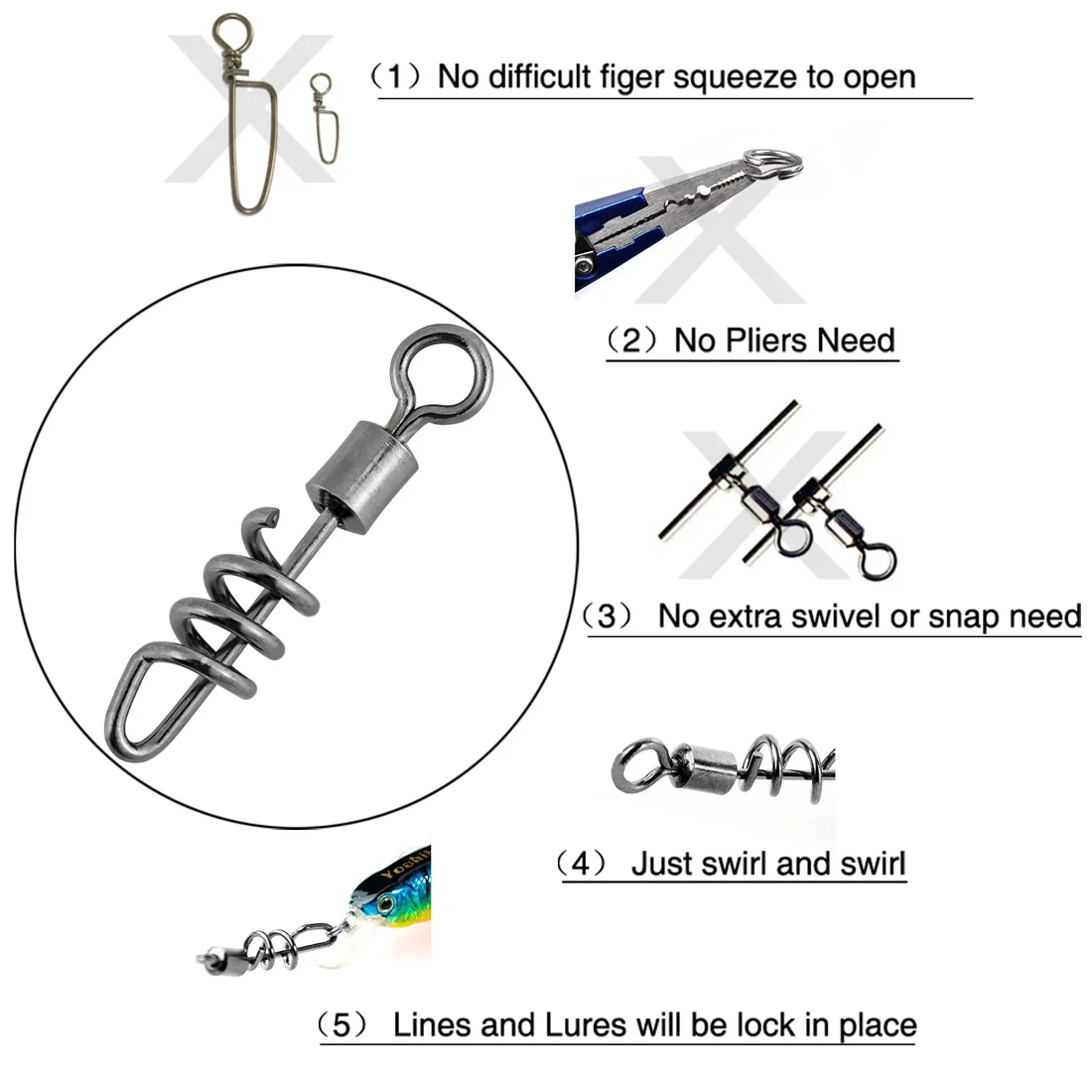 FishTrip-Sacacorchos de pesca de acero inoxidable, giratorio, 25 piezas ~ 100 piezas - imagen 5