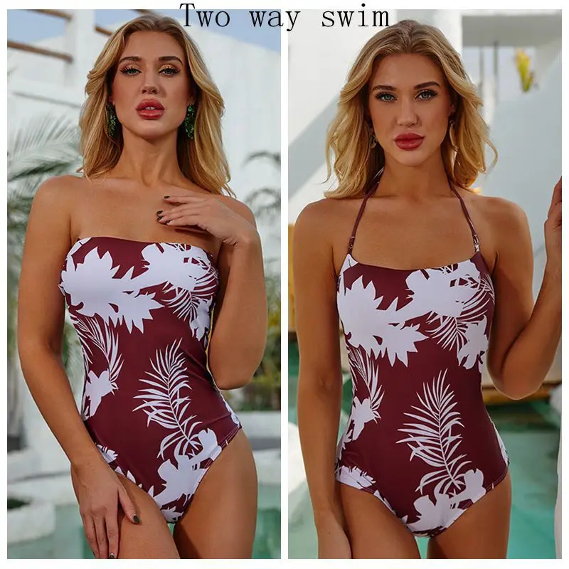 Bañador Bandeau de una pieza para mujer, traje de baño con lazo frontal y Control de barriga, trajes de baño con tirantes extraíbles, sujetador colgante para el cuello, Bikini - imagen 5