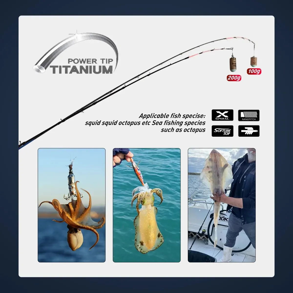 Caña de pescar para la caña de jigging de 1,75 M, caña de jigging de potencia dura, caña de punta de titanio potente para bote de pulpo de alta calidad - imagen 3