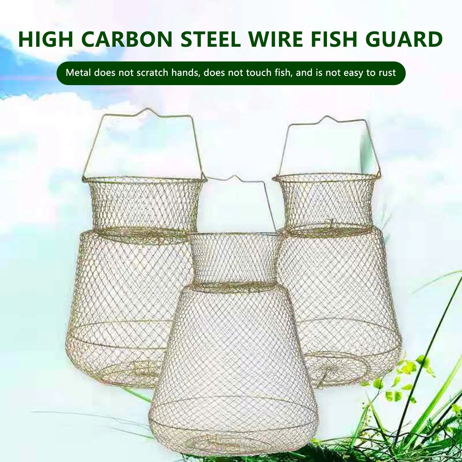 Red de pesca plegable portátil chapada en Zinc, malla de pescado tejida de alambre de acero duradero, red de peces vivos de gran capacidad para carpa, lubina de mar - imagen 3