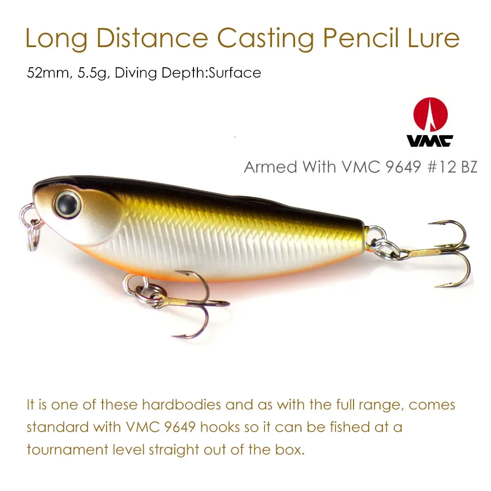 Señuelo de pesca con lápiz de superficie Countbass, 52mm, 5,5g, palo Topwater, cebo para lubina, Leurre Peche, señuelo duro armado con anzuelos VMC BZ