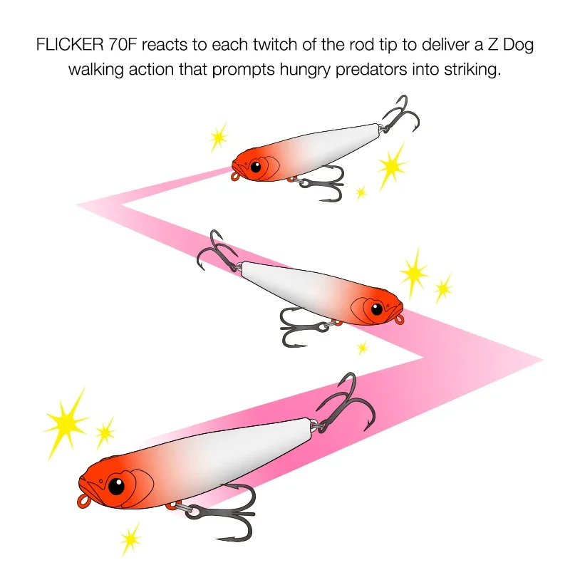 TSURINOYA-señuelo de pesca parpadeante 70F Z Dog Topwater, andador de 70mm y 8,4g, lápiz Artificial flotante, cebo duro para lubina y Lucio - imagen 3