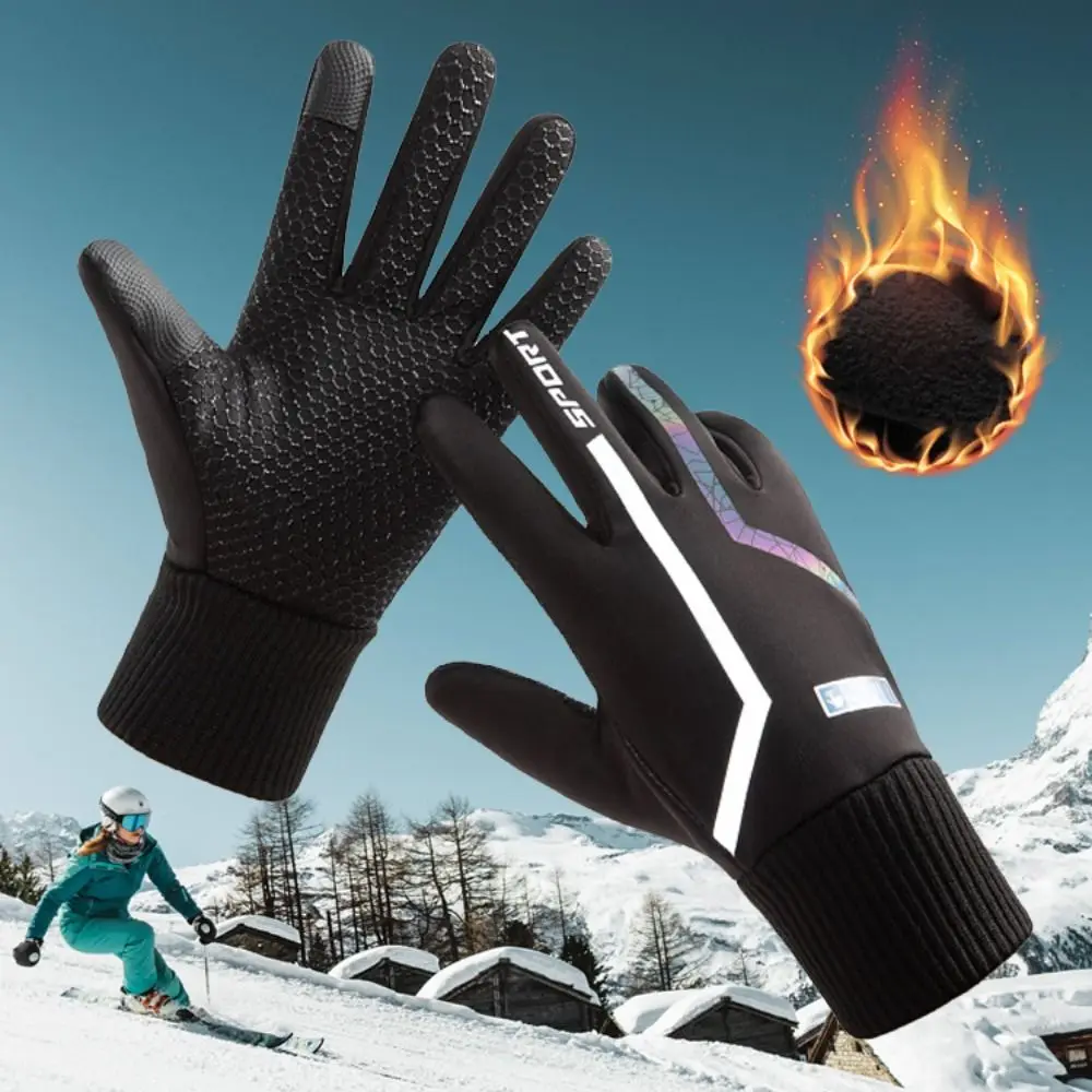 Guantes cálidos de felpa a prueba de viento para invierno, guantes de esquí gruesos impermeables para Snowboard, guantes térmicos de nieve con pantalla táctil para mujer y hombre - imagen 2