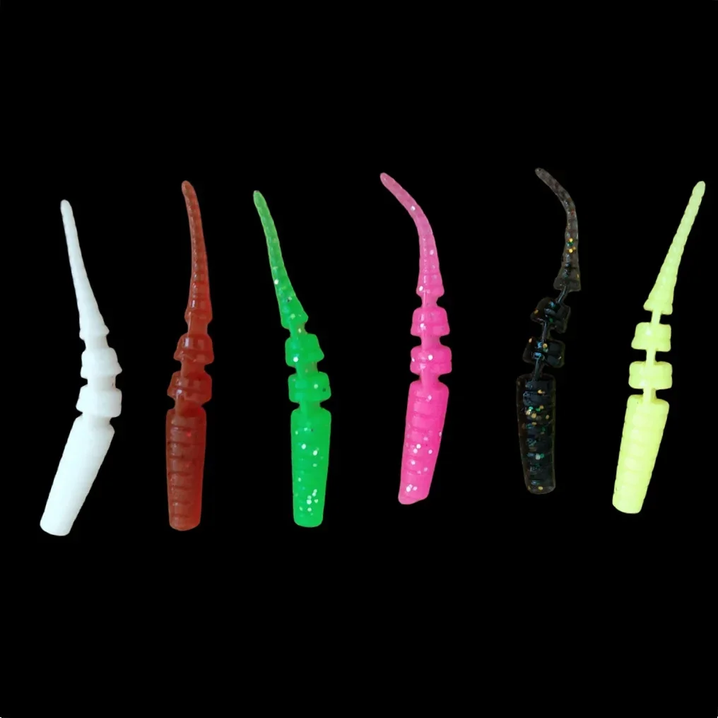 10 unids/lote pesca de silicona 40mm 0,4g señuelos blandos cola en espiral aditivo de olor de camarón cebo suave de goma Artificial aparejos de pesca lubina - imagen 5