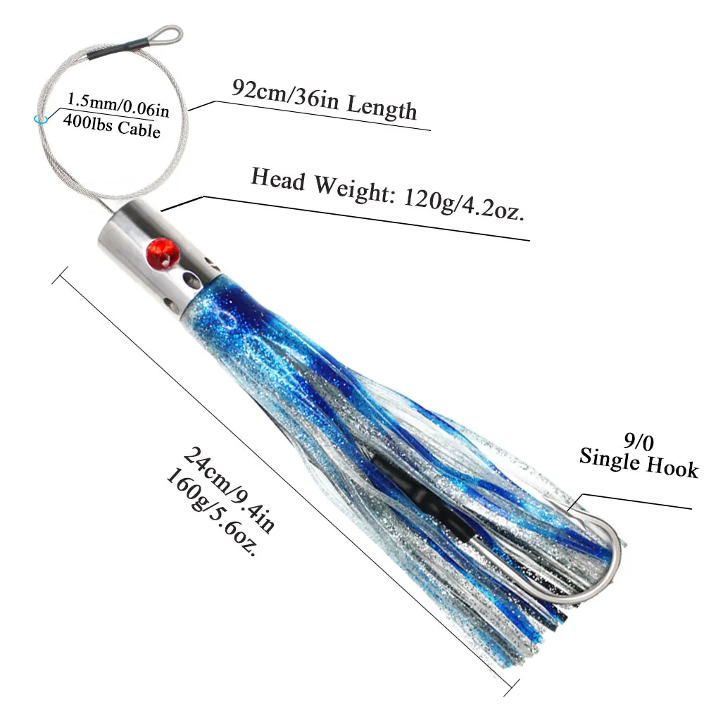 Viketech Offshore agua salada gran juego tiburón Wahoo atún pesca a curricán pulpo de acero inoxidable señuelos aparejados 9,4 "5,6 oz. - imagen 5