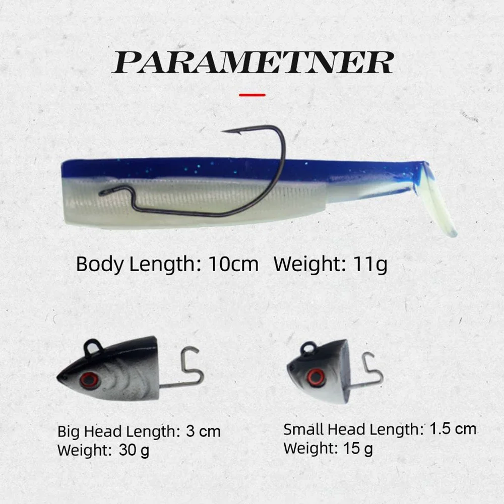 Señuelo de pesca de pececillo negro, 90mm, 15g/30g, cabeza de anzuelo, cebos de silicona, señuelos blandos, anzuelo de manivela, Jigging, Lucio, Zander, Wobbler Swimbait - imagen 5