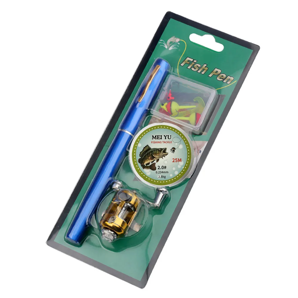 Combo de caña de pescar ultraligera portátil, poste telescópico con forma de bolígrafo y Mini carrete de tambor, cebos, anzuelos, Kits completos para principiantes - imagen 5