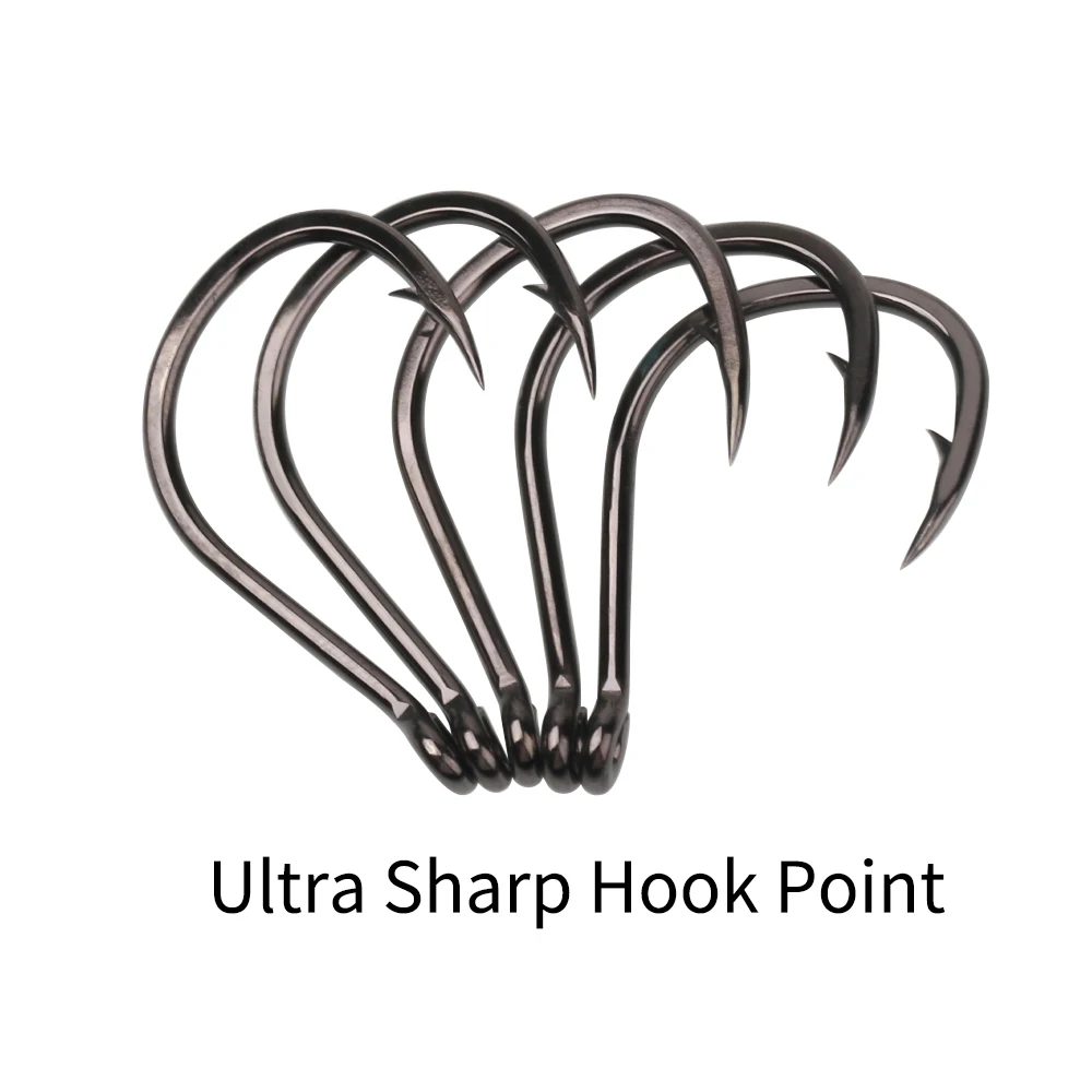 Ellllv 100PCS 11 # -15 # Chinu anzuelo de tubo con mango de anzuelo, vástago corto, punta compensada, anzuelos de pesca de mar, acero al carbono forjado, níquel negro - imagen 5