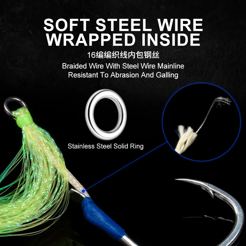 OBSESSION HK029 3 unids/bolsa 2/0 3/0 4/0 5/0 UV alto reflectante brillante alambre suave anzuelo de pesca de alto carbono anzuelos de ayuda de Jigging pesados - imagen 5