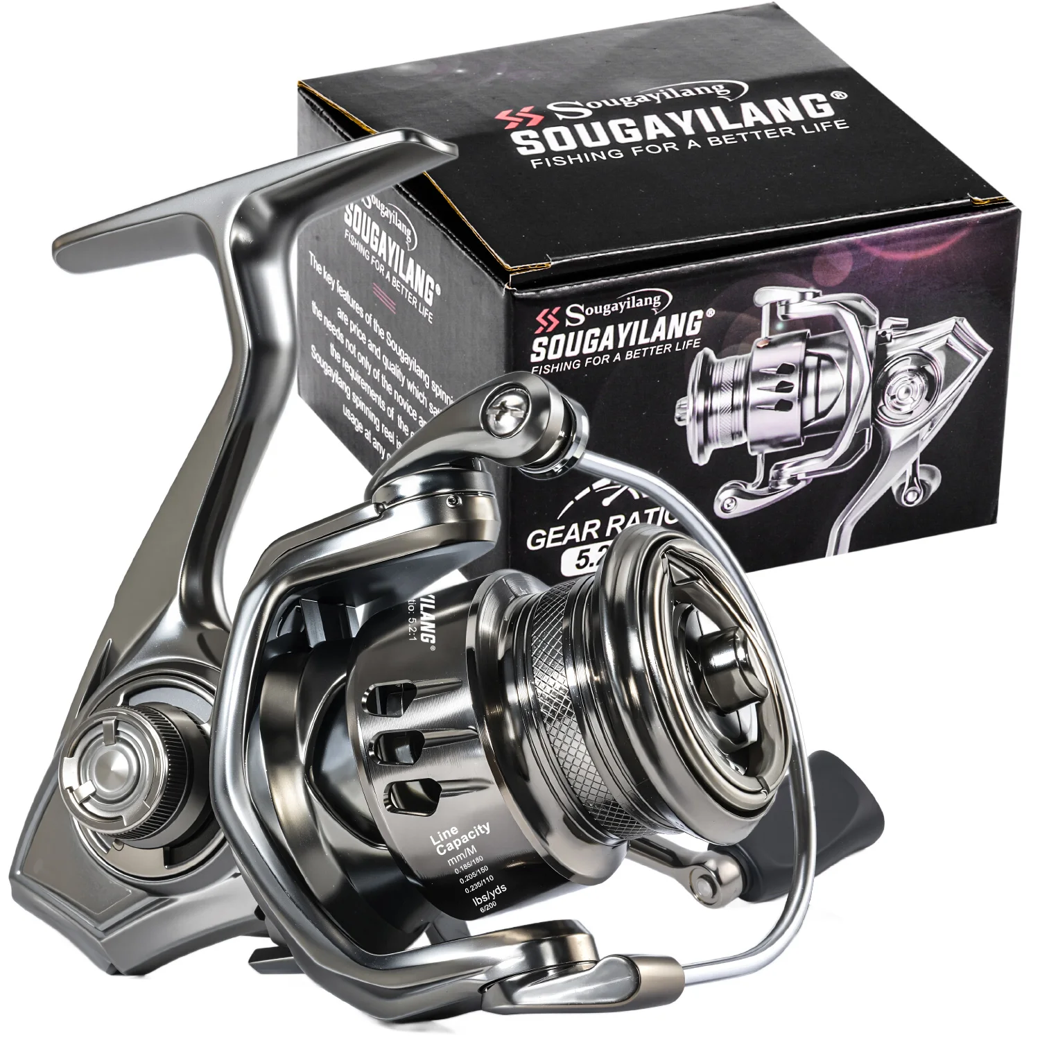 Carrete de pesca giratorio Sougayilang 1000-4000, carrete de aleación de aluminio, relación de engranaje 5,2: 1, arrastre máximo de 18kg, carpa y lubina para pesca en agua dulce