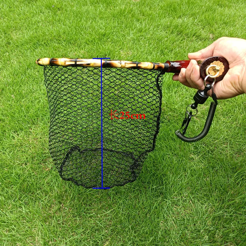 Red de mano de nailon para pesca con mosca de raíz de bambú, red de pesca con mosca pequeña, red de señuelo de pesca, red de pesca hecha a mano portátil de raíz de bambú - imagen 3