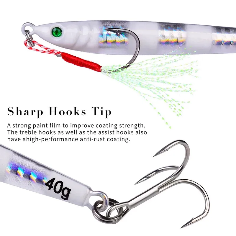 Señuelo de pesca con plantilla de Metal largo y lento, 5 piezas, 17g, 21g, 28g, 40g, 60g, señuelos de Jigging fundidos, cebo Artificial para peces de orilla, pesca de lubina - imagen 5