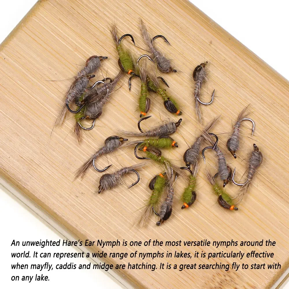 Bimoo 6PCS # 14 moscas secas artificiales de ninfa de oreja de liebre sin peso, mosca de mayo para trucha Stillwater Blugill Grayling, señuelos de pesca de perca - imagen 5