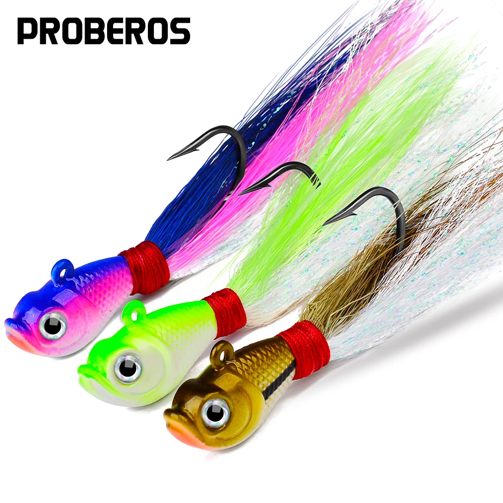 PROBEORS 1 cebo duro de Metal con plumas, 5 colores 7g 14g 28g 42g 56g anzuelos con cabeza de anzuelo para cebo blando, aparejos de pesca al aire libre - imagen 2