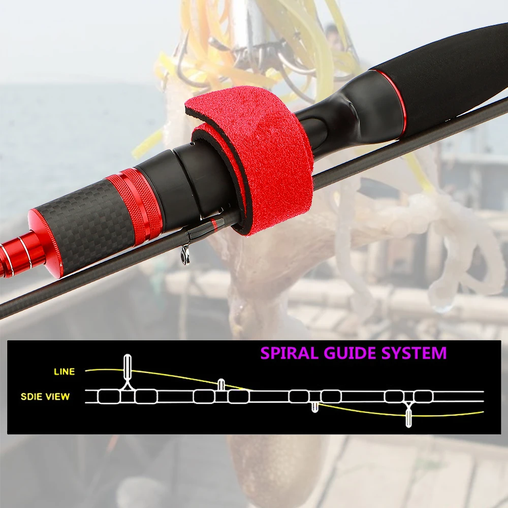ROLLFISH-Guías giratorias de punta sólida de fibra de carbono, caña de pescar de sepia de pulpo, barco de agua salada, caña de Jigging ligera, acción 7:3 + bolsa de caña - imagen 3