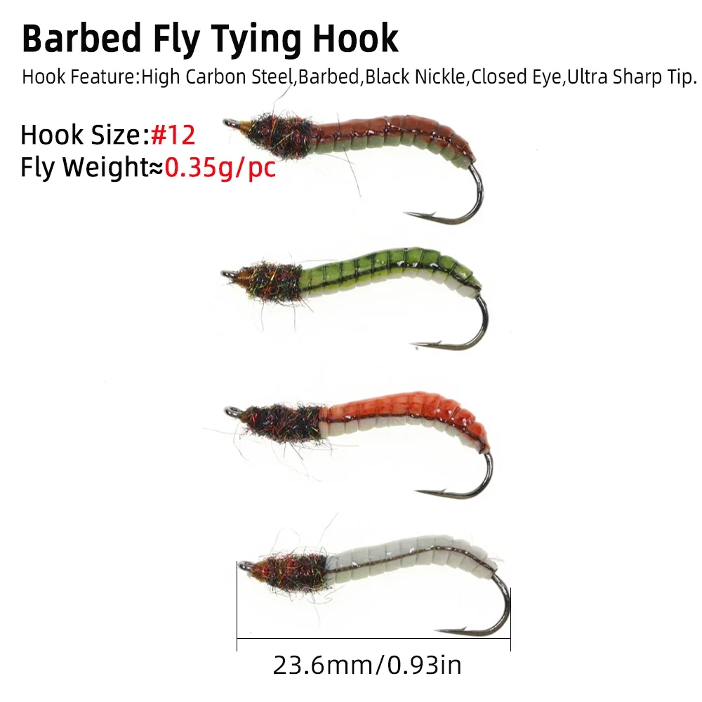 Wifreo 4 piezas/5 piezas # 12 luminosas y UV de látex, cebo de insecto Artificial con mosca helicoidal, epoxi realista, tierra, gusano, trucha, lubina, Señuelos de Pesca - imagen 3