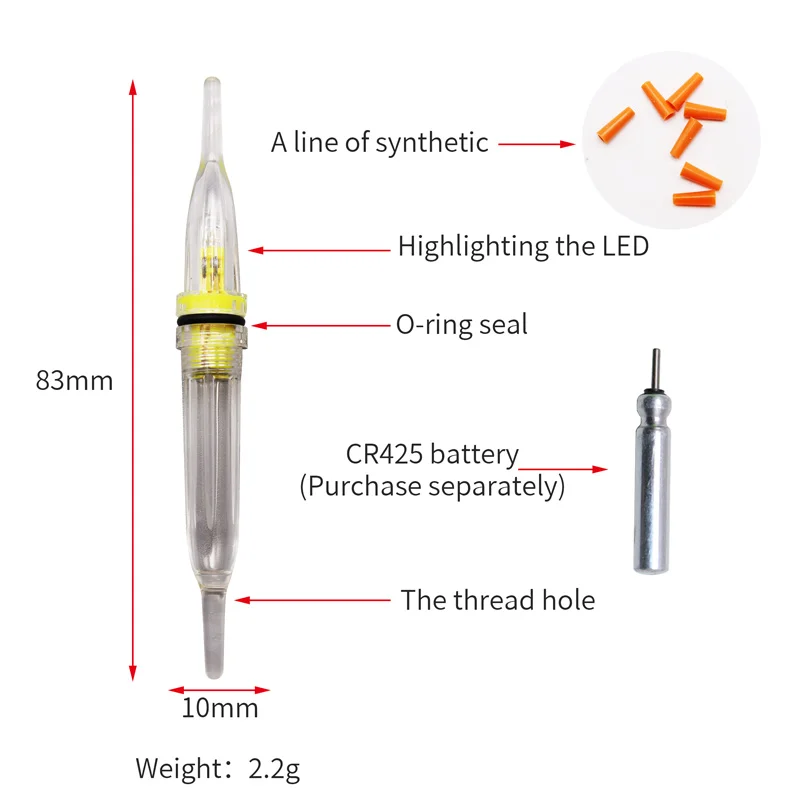 ZYZ-señuelo de pesca de 5 piezas, luz LED sellada, impermeable, accesorios de Gancho de cuerda para barco, luz de señuelo de pesca de mar profundo - imagen 2