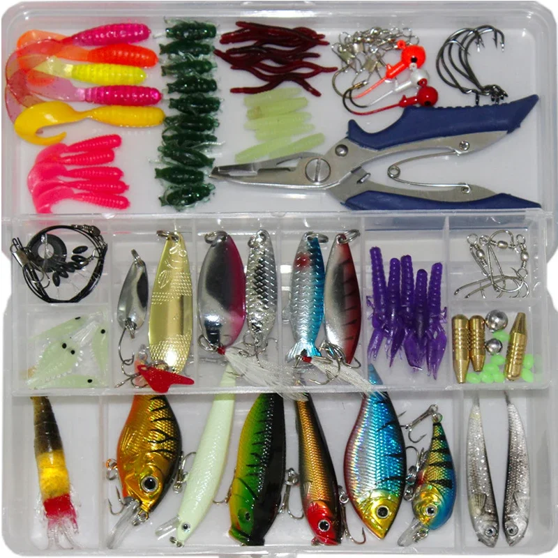 Kit de Señuelos de Pesca de piezas, cebo Artificial con anzuelo, Minnow/Popper, cuchara giratoria, 100 - imagen 4