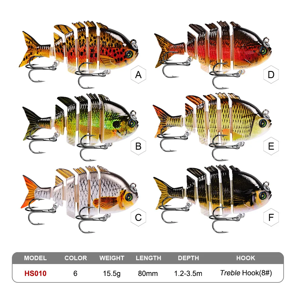 Wobblers de hundimiento, Señuelos de Pesca de 6 segmentos, Swimbait multiarticulado, cebo duro, aparejos de pesca para lubina - imagen 2
