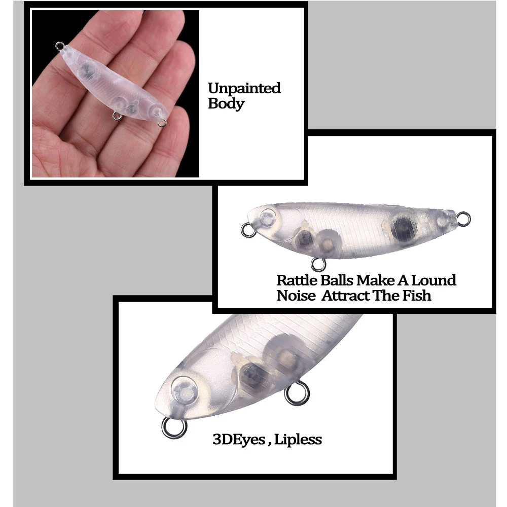 Chan'sHuang-Cebo en blanco sin pintar, 30 piezas, 55mm, 4,4g, sonajero flotante, Mini lápiz, modelo de señuelo de pesca Artificial hecho a mano - imagen 4