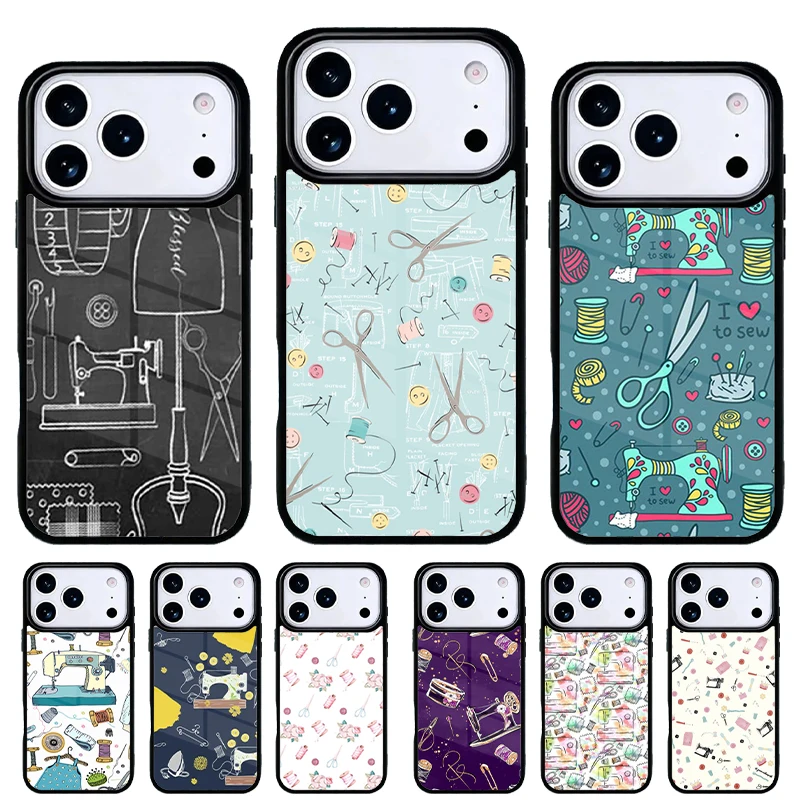 Carcasa trasera iPhone diseño máquina de coser compatible 11-17