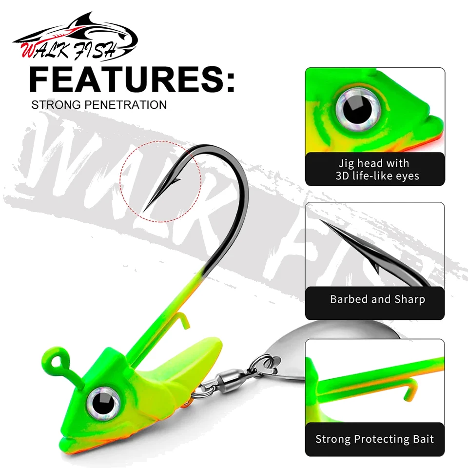 Walk Fish Jig head cabeza biónica con cuchara giratoria – Trucha y mar - imagen 4