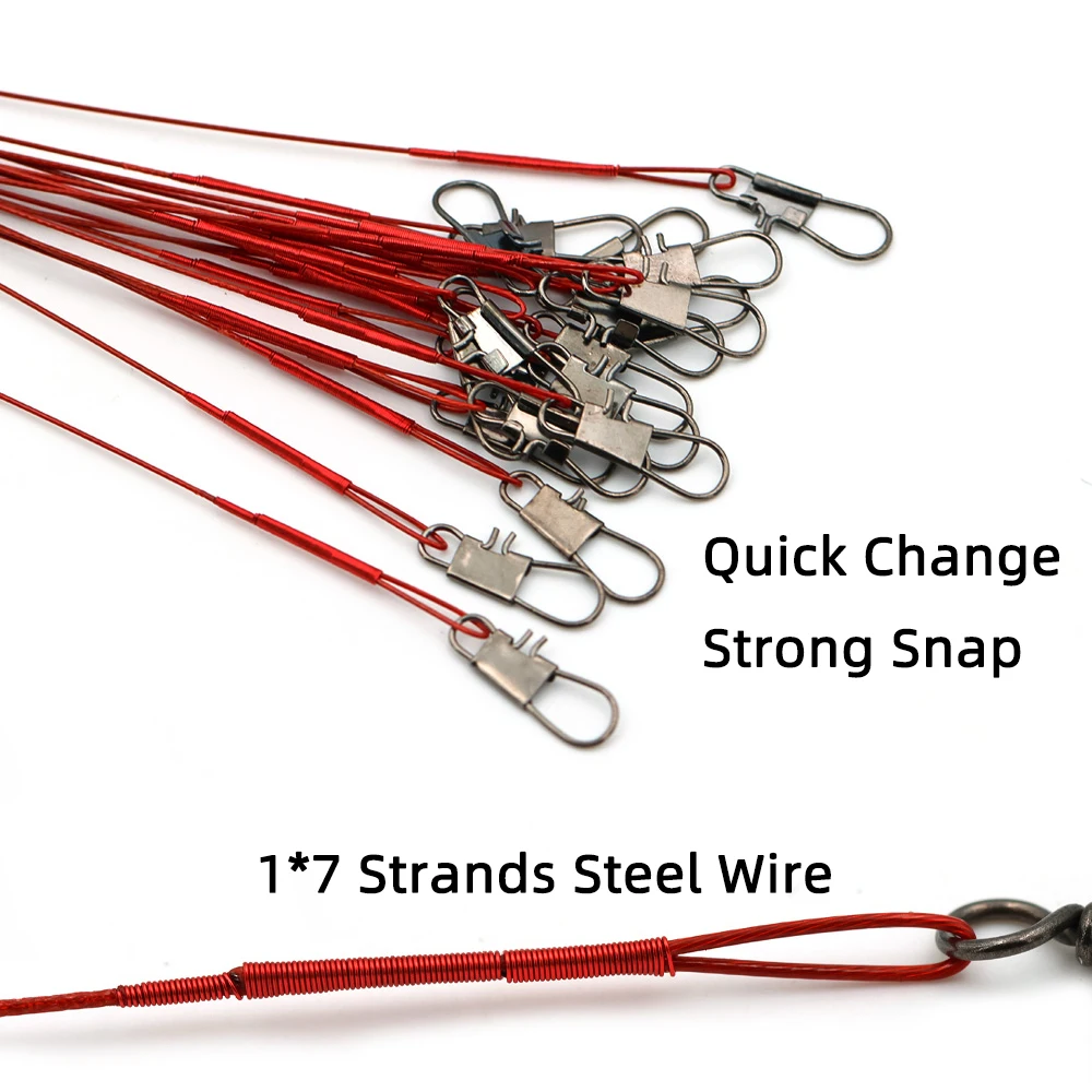 100 uds/tarjeta 15cm ~ 28cm línea de pesca de acero antimordida líder de alambre de acero con broche giratorio recubierto de nailon accesorio de pesca de alambre de rastreo - imagen 4
