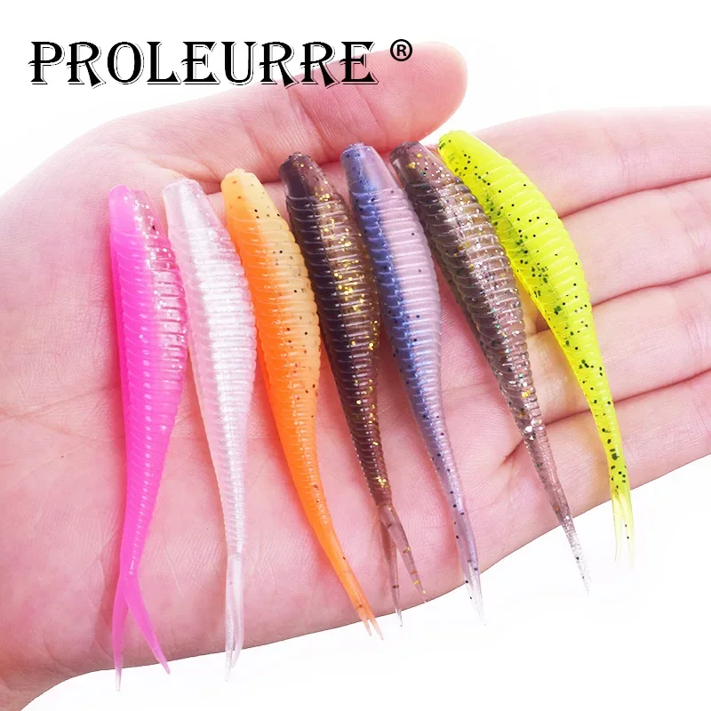 Señuelo suave de silicona para gusano de Forktail, 10 Uds., 7cm, 1,8g, Jig Wobblers, cebo Artificial de PVC de colores dobles para aparejos de pesca de Lucio - imagen 5
