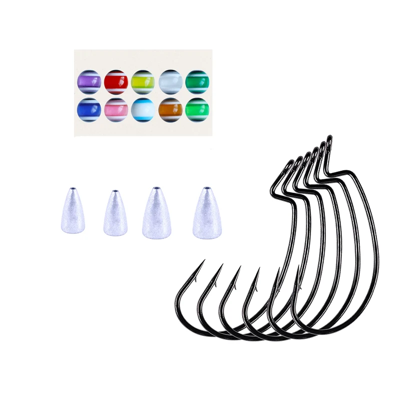 19 Uds. Plomo de bala de peso de plomo mixto con cuentas de tapón y kit de ganchos para accesorios de señuelos blandos