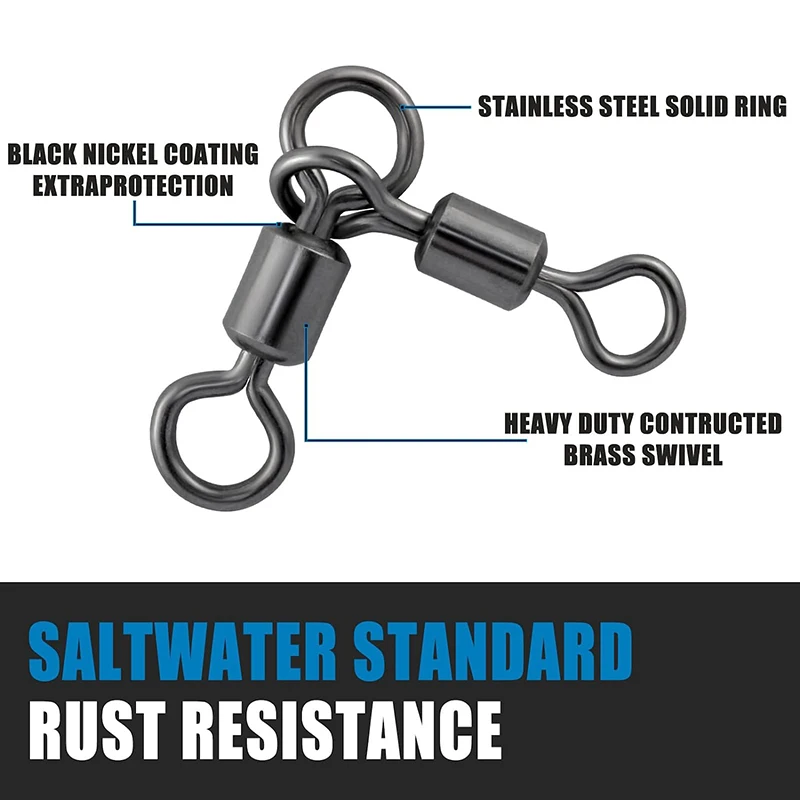 50 Uds. De barril giratorio de 3 vías para bagre, aparejos de pesca, conector de gancho, aparejo de Surf, aparejo de bagre curricán, agua salada y dulce - imagen 4
