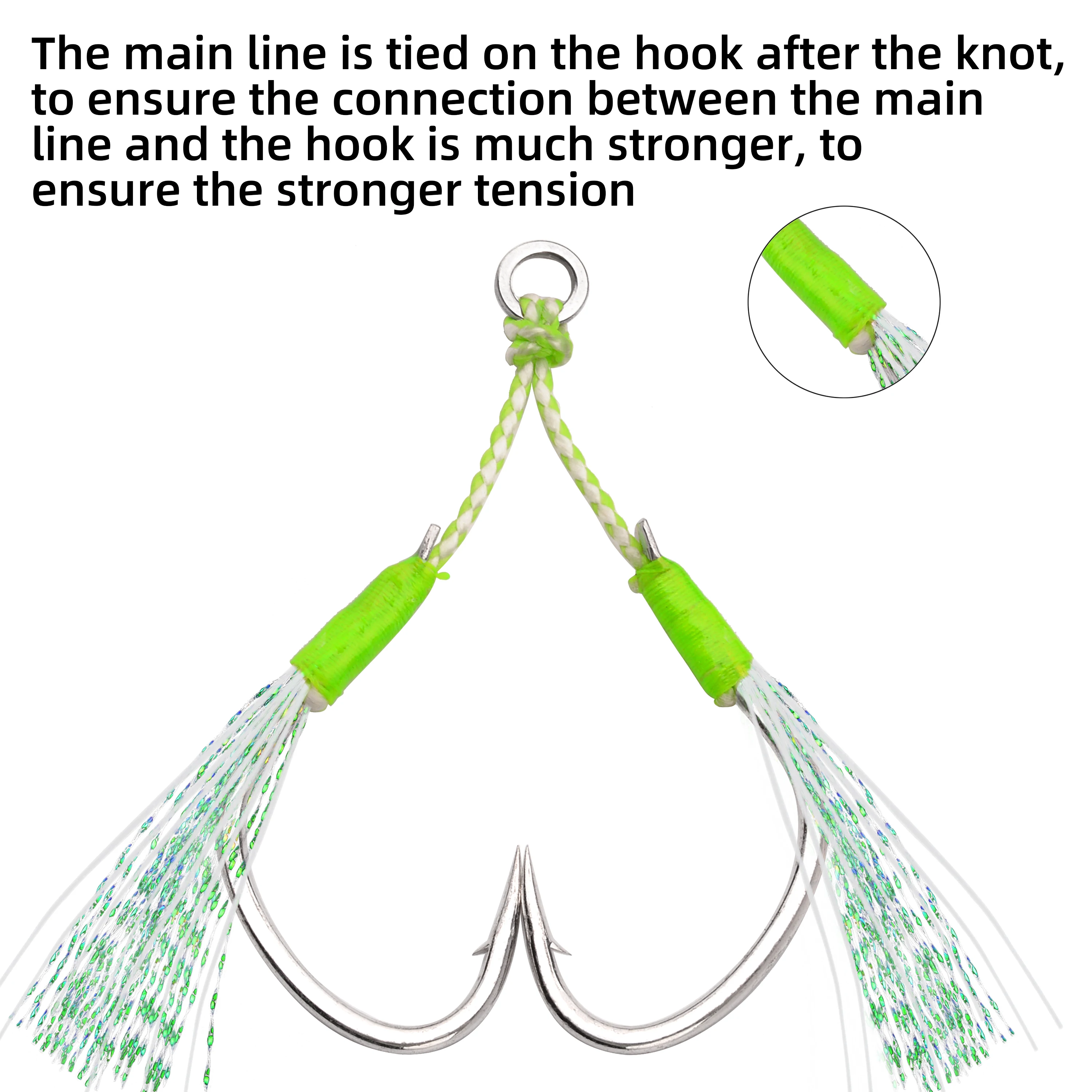10 pares de anzuelos de asistencia de plantilla fundida, línea luminosa de plumas de acero inoxidable de alta resistencia, anillo sólido, cuchara de Jigging, anzuelo de agua salada - imagen 5