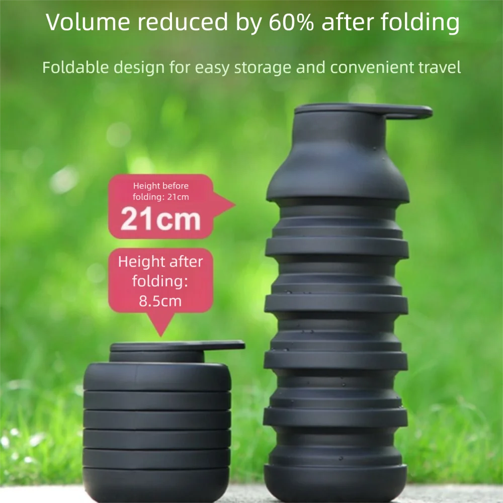 Botella deportiva plegable de gran capacidad, botella de agua deportiva retráctil de 200-600ML, taza para beber plegable creativa reutilizable para gimnasio - imagen 3