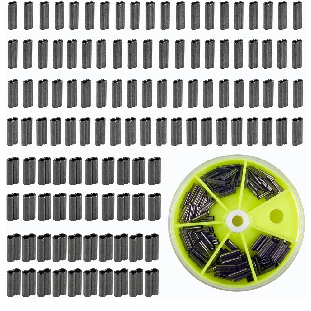 Mangas de engarzado de cobre de doble barril, manga de bucle de engarzado de cuerda de alambre de latón para conector de tubo de sedal de pesca, aparejo líder, 120 Uds.