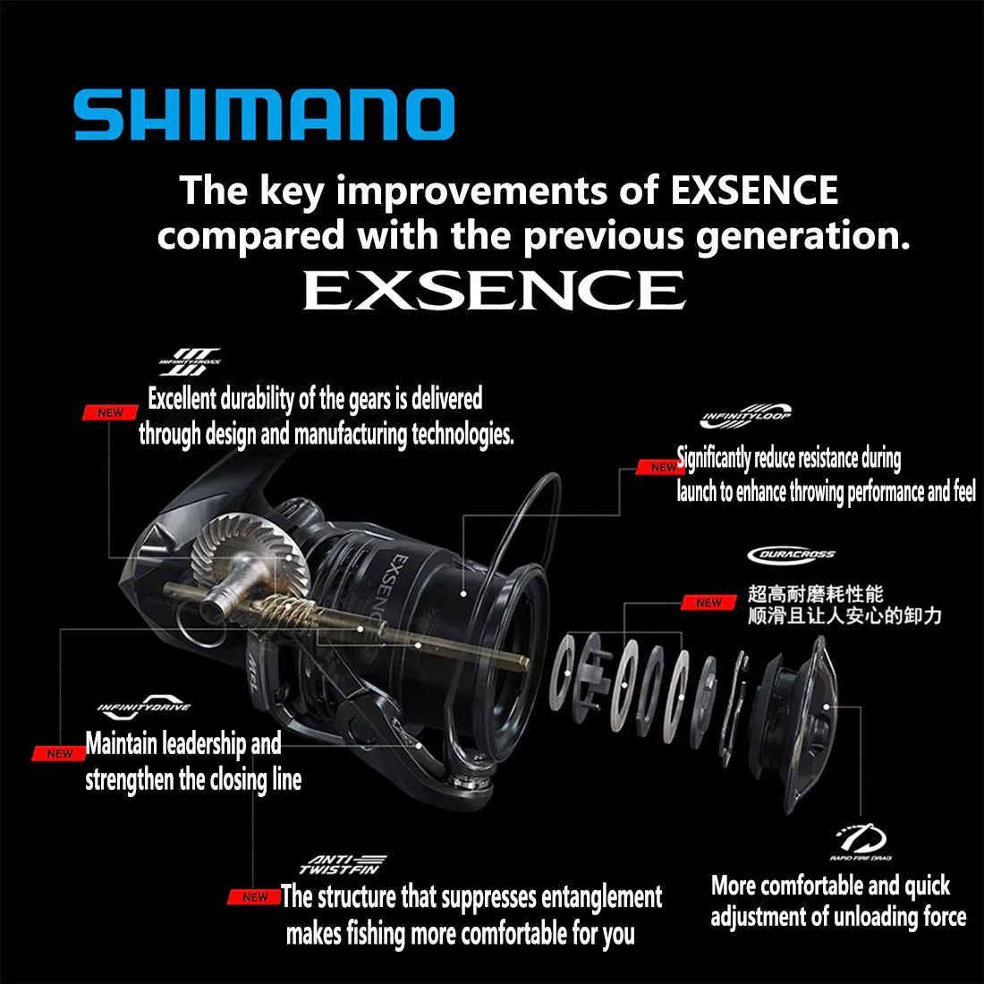 Original SHIMANO 2025 nuevo carrete giratorio ligero EXSENCE 180-225g 11 + 1 MGL INFINITY ANTI-TWIST carrete de pesca resistente al desgaste - imagen 3