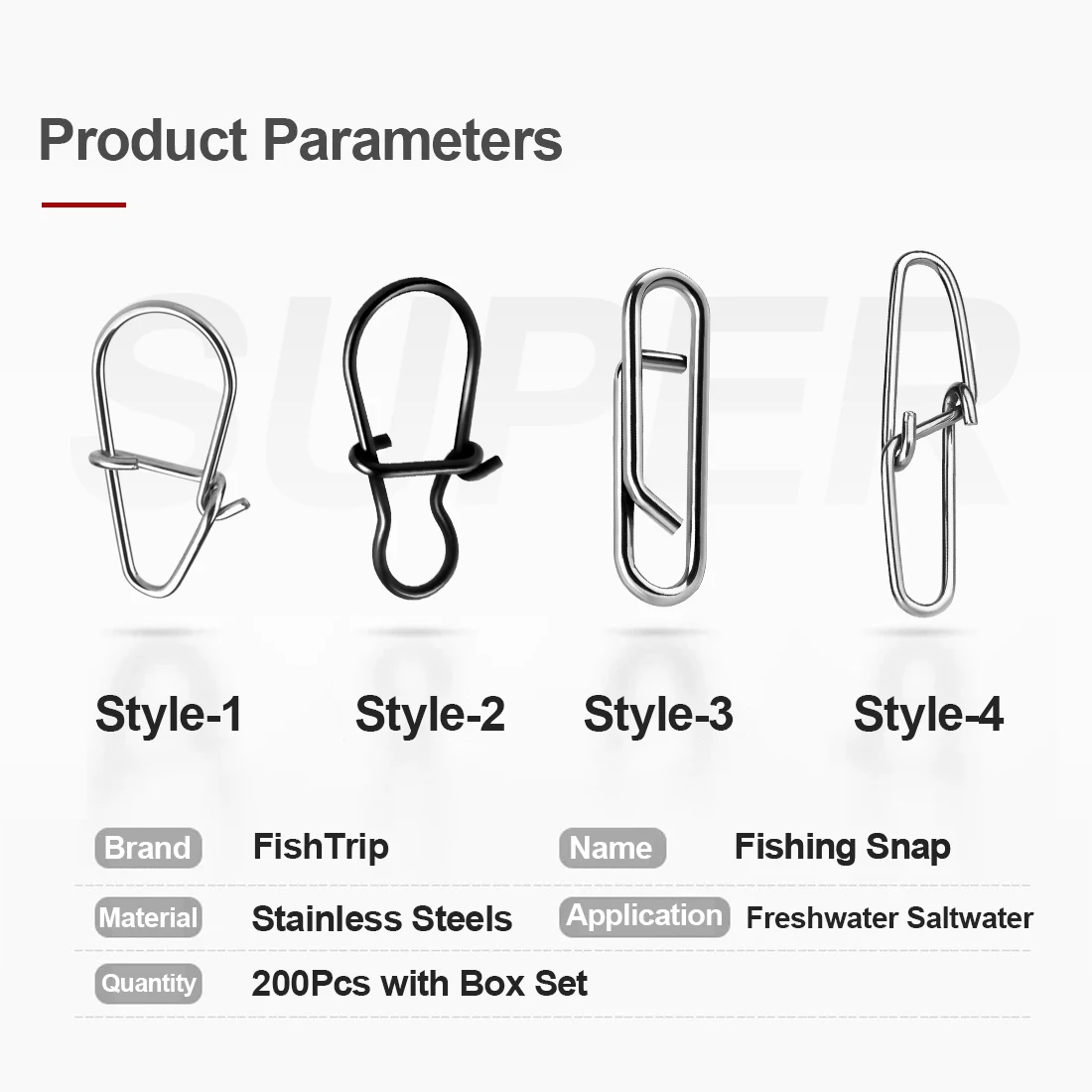 FishTrip-conector de Clip de pesca de 200 piezas, señuelo de acero inoxidable con juego de caja, aparejos de Terminal de cambio rápido - imagen 3