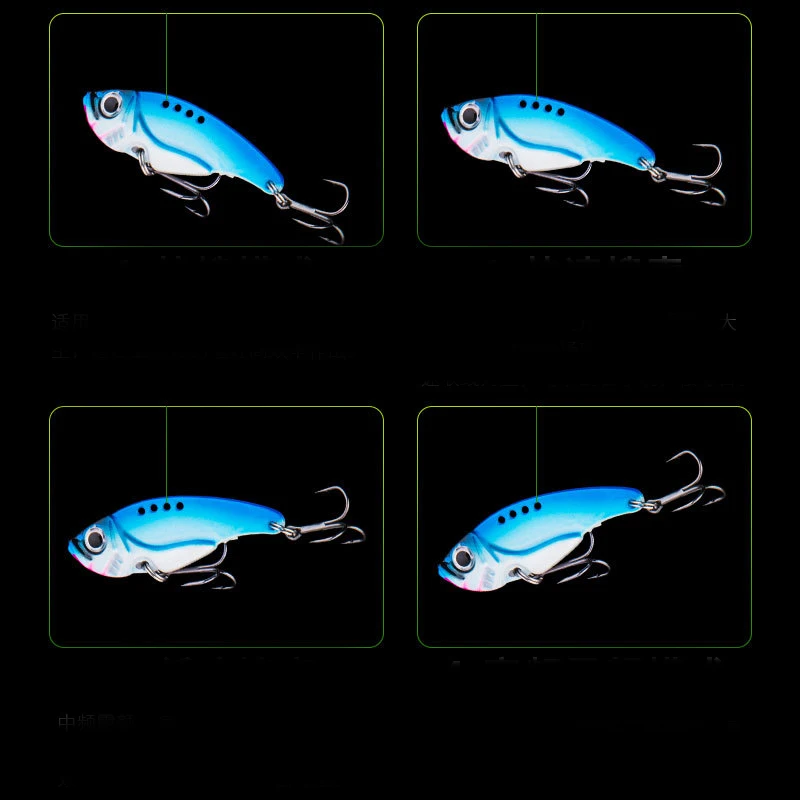 Señuelos de Pesca de 10g, 15g, señuelo de hoja VIB de Metal, vibración giratoria de cuchara, cebo duro 3D que se hunde, anzuelo triple, aparejos de Pesca - imagen 3